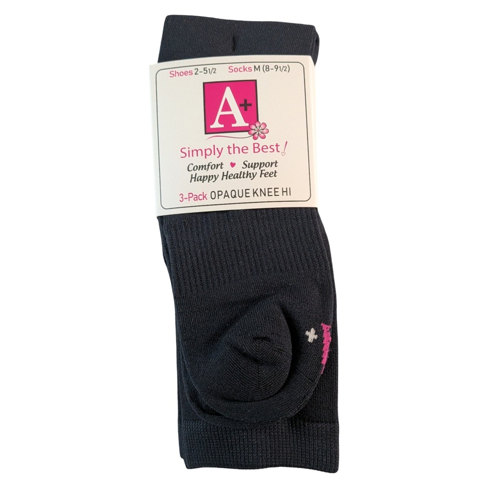 A+ Simply the Best 3-Pack Opaque Knee Hi Socks Navy Blue SC55 Medium